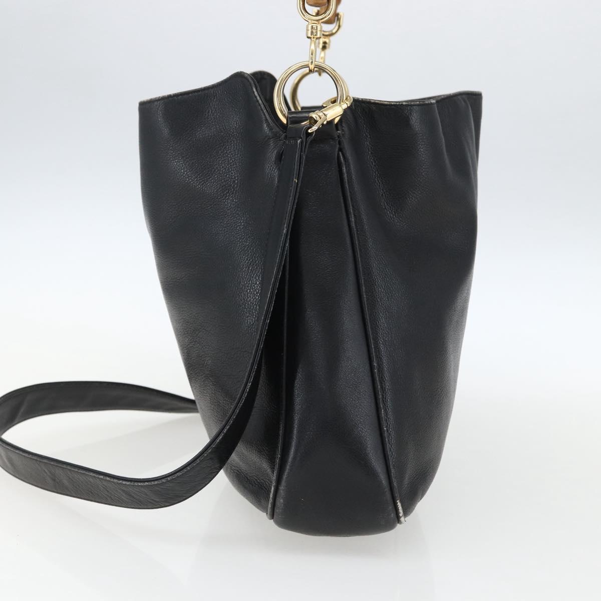 GUCCI Bamboo Hand Bag Leather 2way Black Gold 001 2123 1638 Auth ep13245