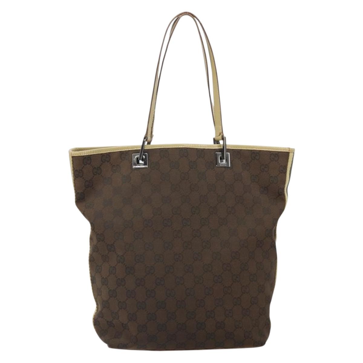 GUCCI GG Canvas Tote Bag Dark Brown Silver 31243 Auth ep13258