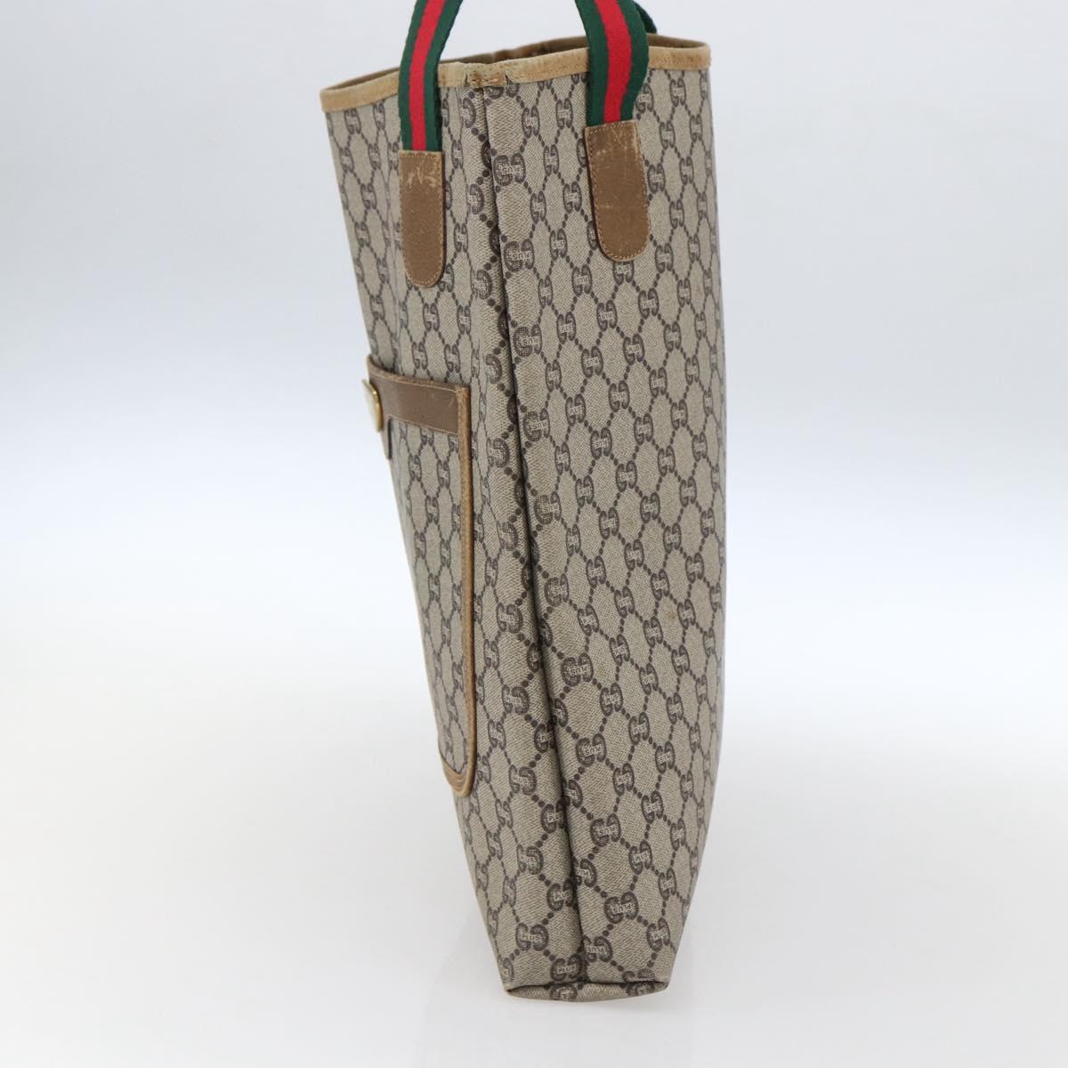 GUCCI GG Plus Supreme Web Sherry Line Tote Bag PVC Beige Gold Auth ep13260