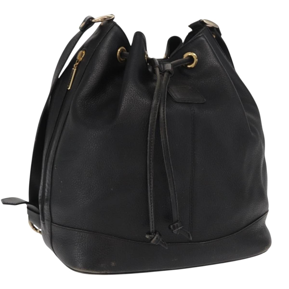 Burberrys Shoulder Bag Leather Black Gold Auth ep13262