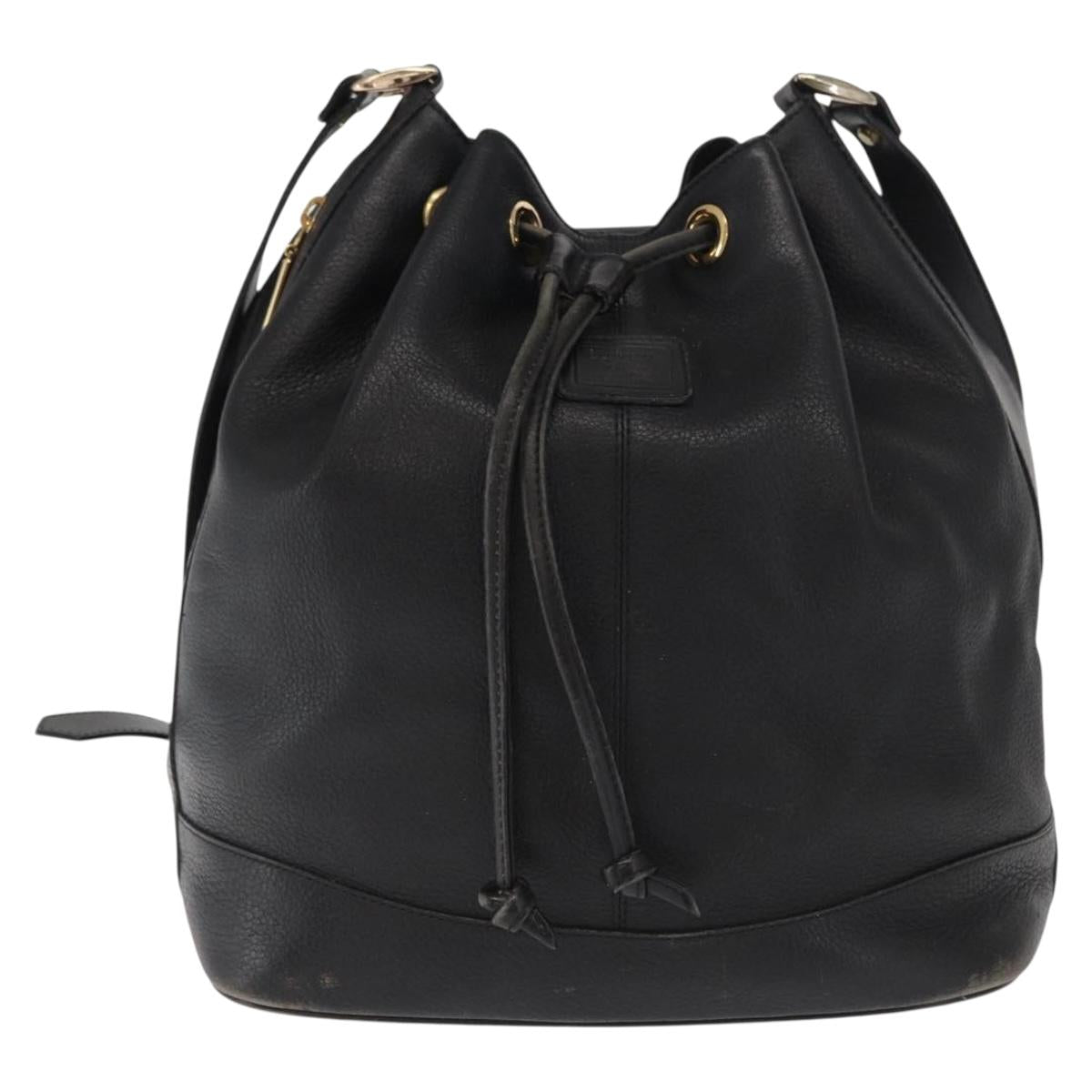Burberrys Shoulder Bag Leather Black Gold Auth ep13262