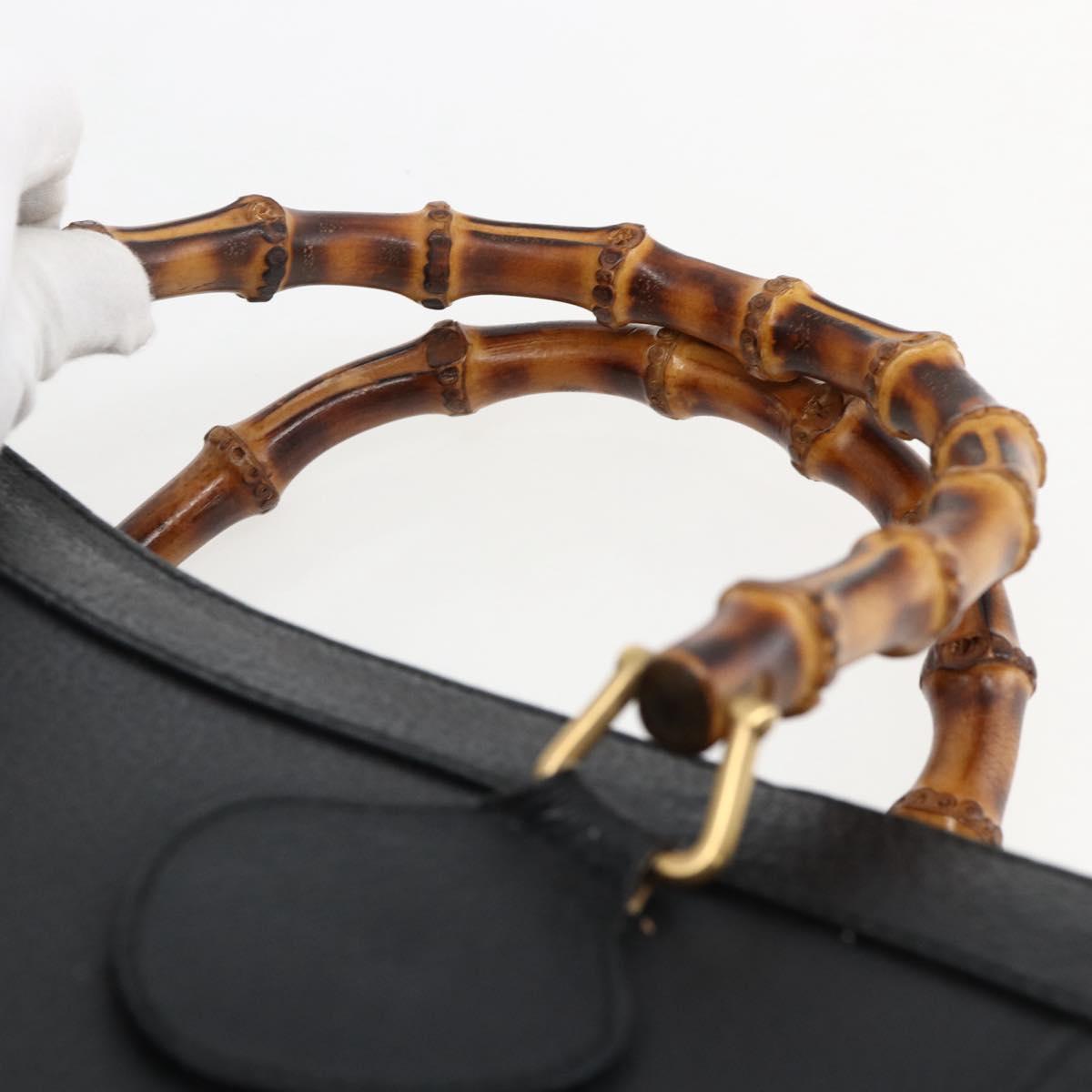 GUCCI Bamboo Hand Bag Leather Black Gold 002 1186 0260 Auth ep13272