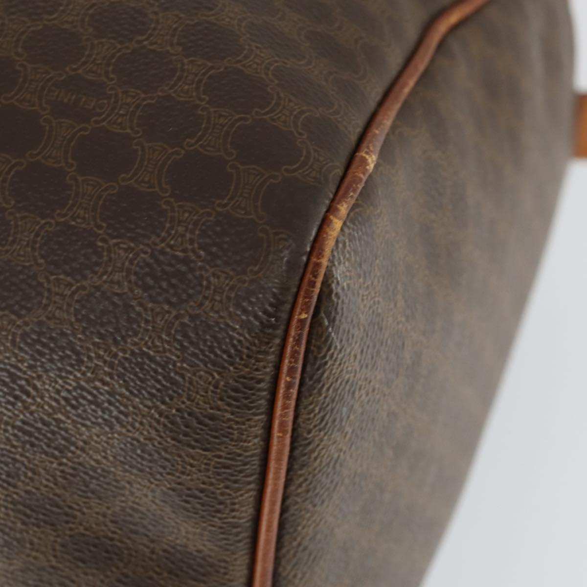 CELINE Macadam Canvas Boston Bag PVC Leather Brown Gold Auth ep13278