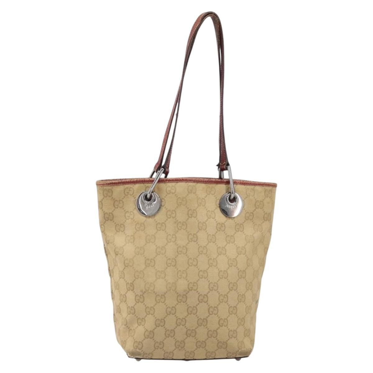 GUCCI GG Canvas Tote Bag Beige Silver 120840 Auth ep13283
