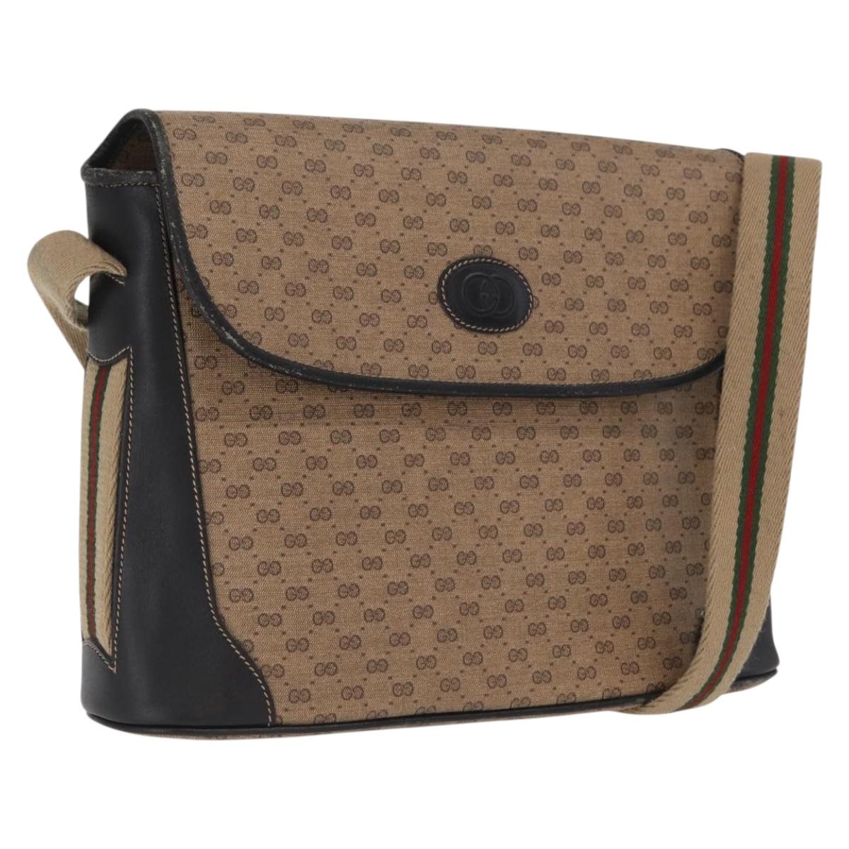 GUCCI Micro GG Supreme Web Sherry Line Bag PVC Beige Silver Auth ep13285