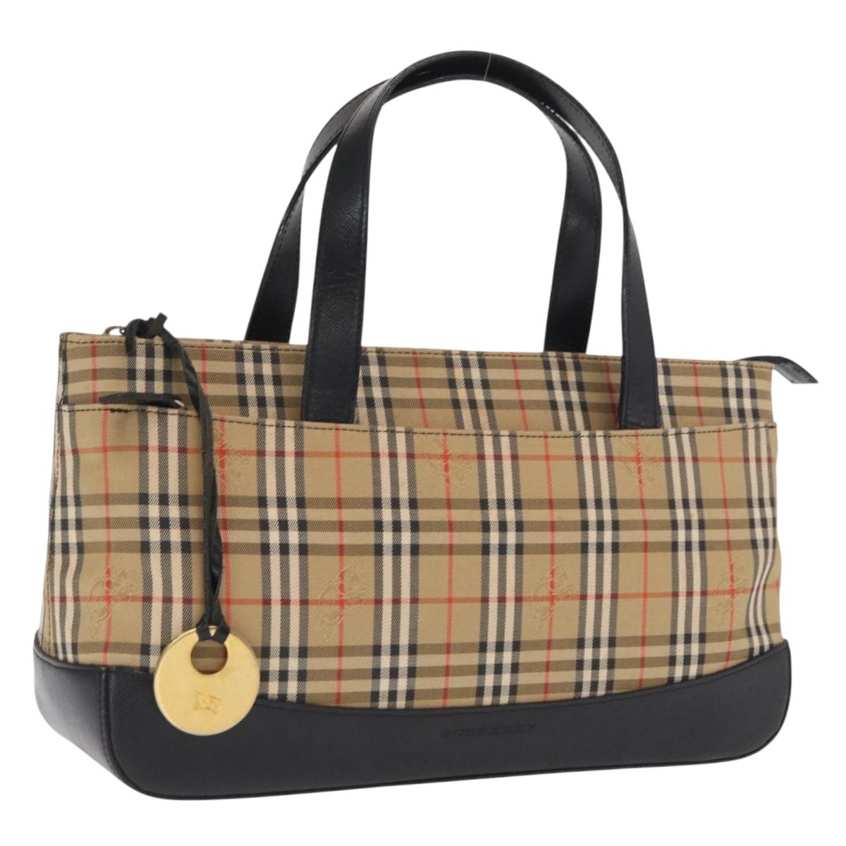 BURBERRY Nova Check Hand Bag Canvas Beige Gold Auth ep13288