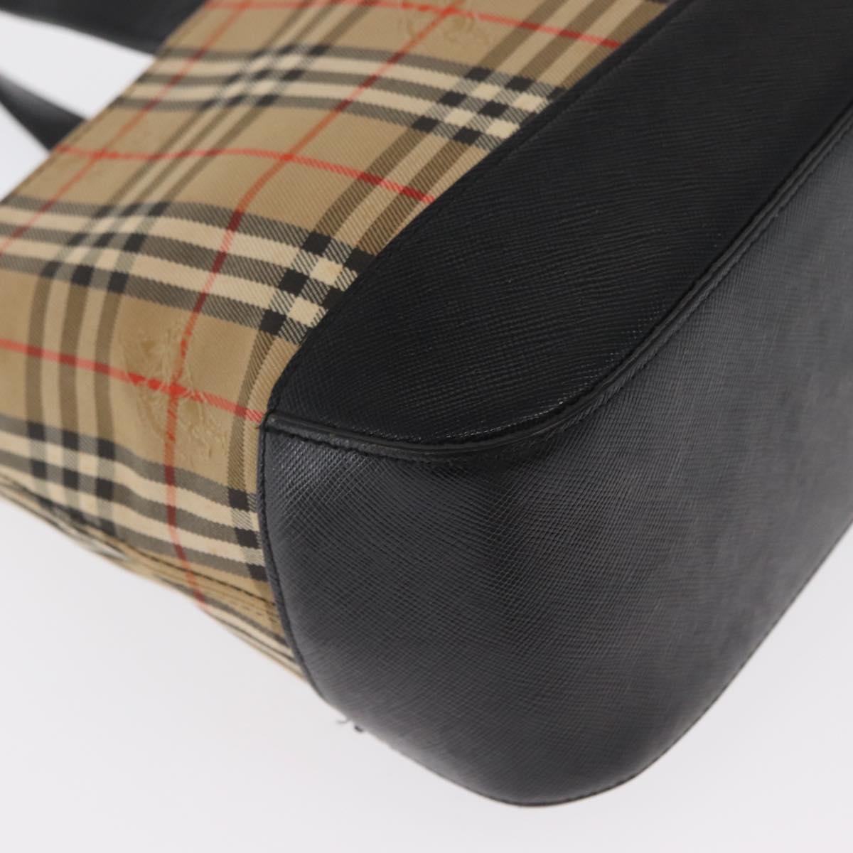 BURBERRY Nova Check Hand Bag Canvas Beige Gold Auth ep13288