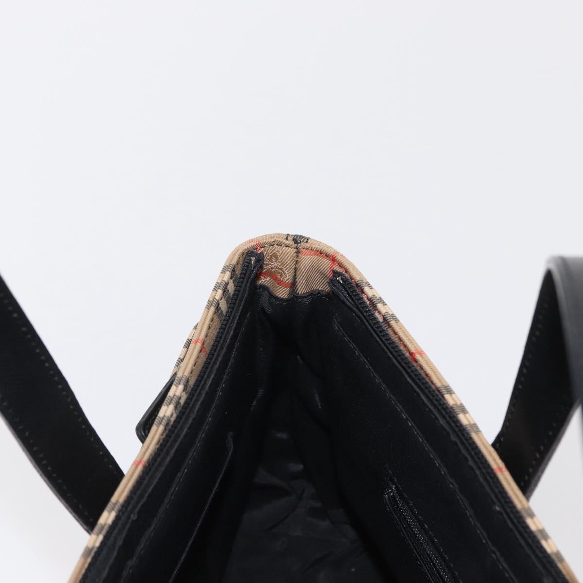 BURBERRY Nova Check Hand Bag Canvas Beige Gold Auth ep13288