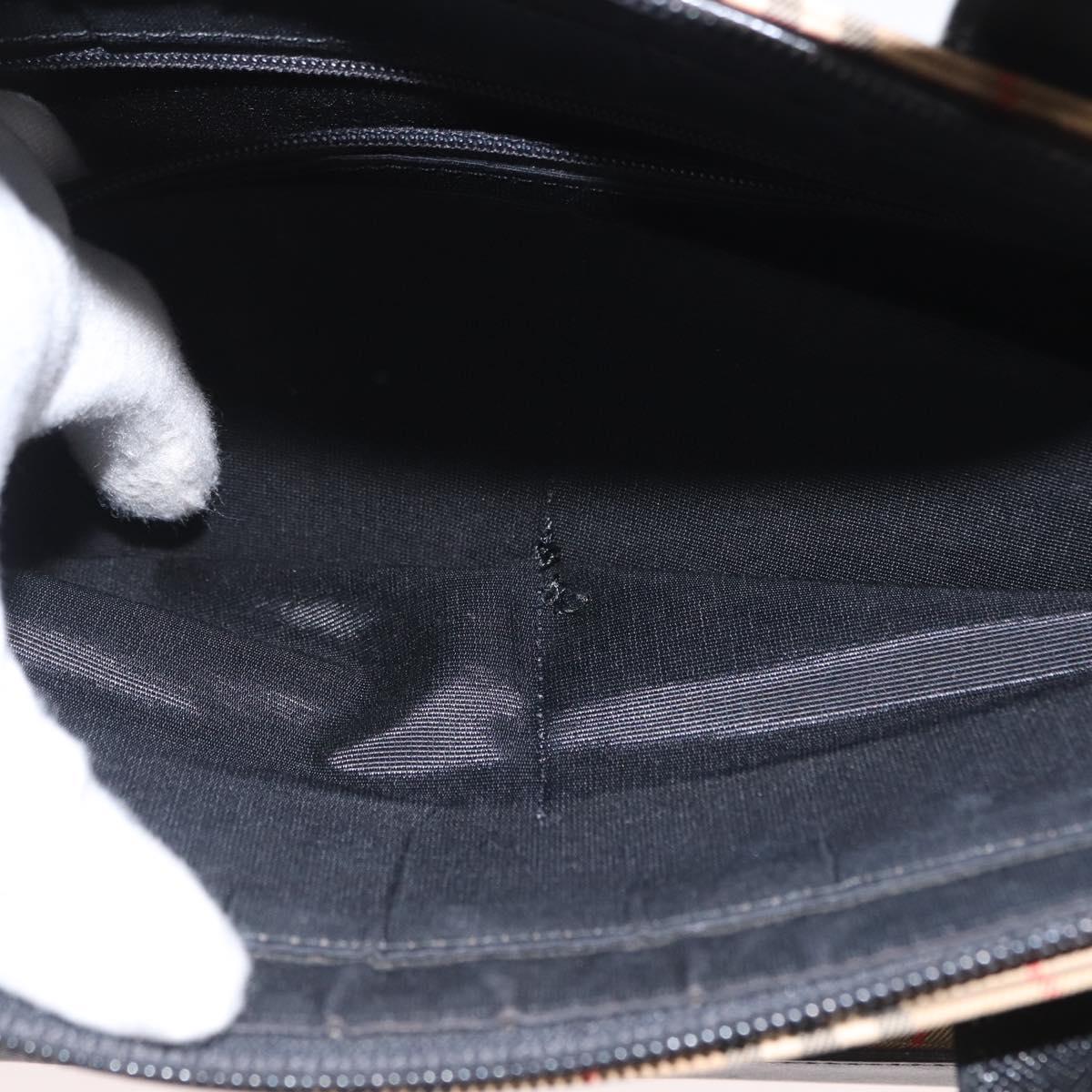 BURBERRY Nova Check Hand Bag Canvas Beige Gold Auth ep13288