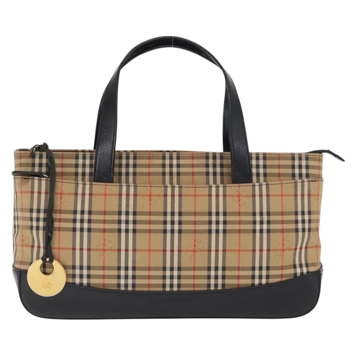 BURBERRY Nova Check Hand Bag Canvas Beige Gold Auth ep13288