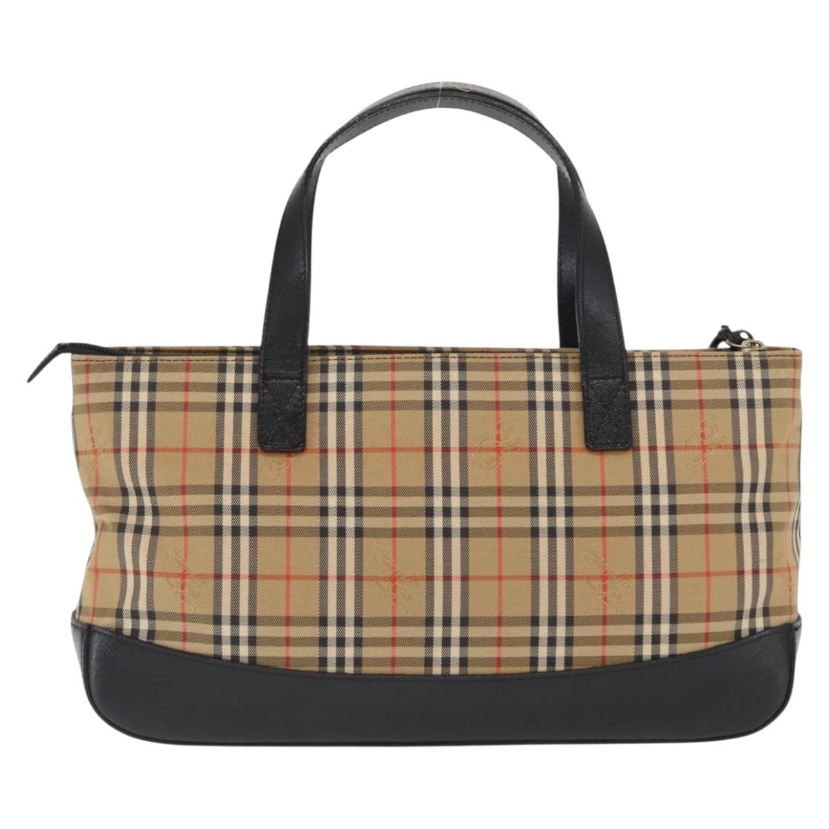 BURBERRY Nova Check Hand Bag Canvas Beige Gold Auth ep13288