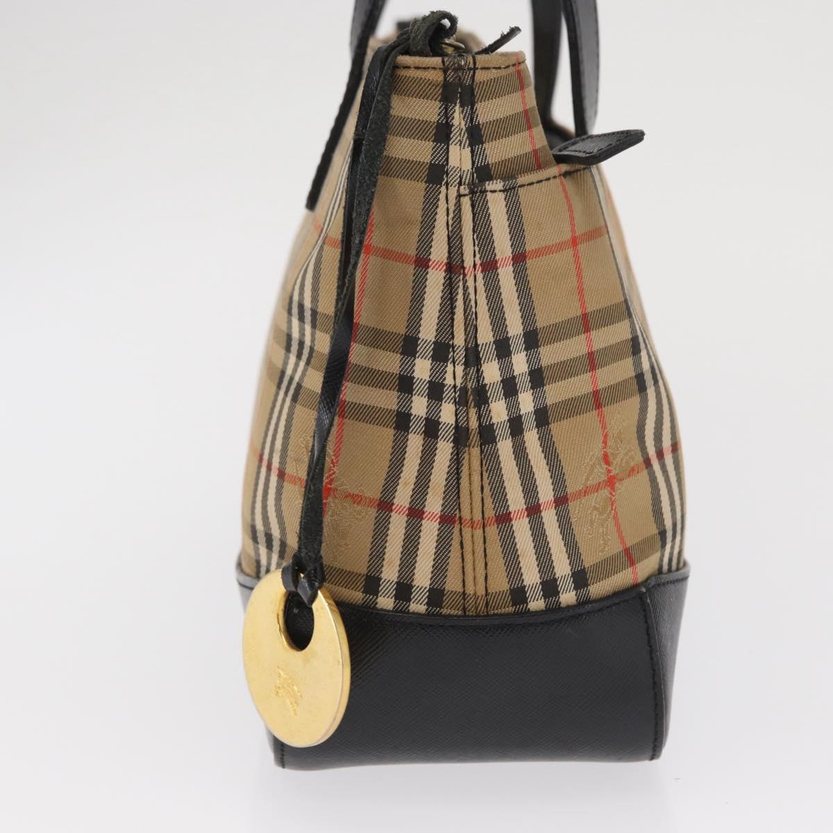 BURBERRY Nova Check Hand Bag Canvas Beige Gold Auth ep13288