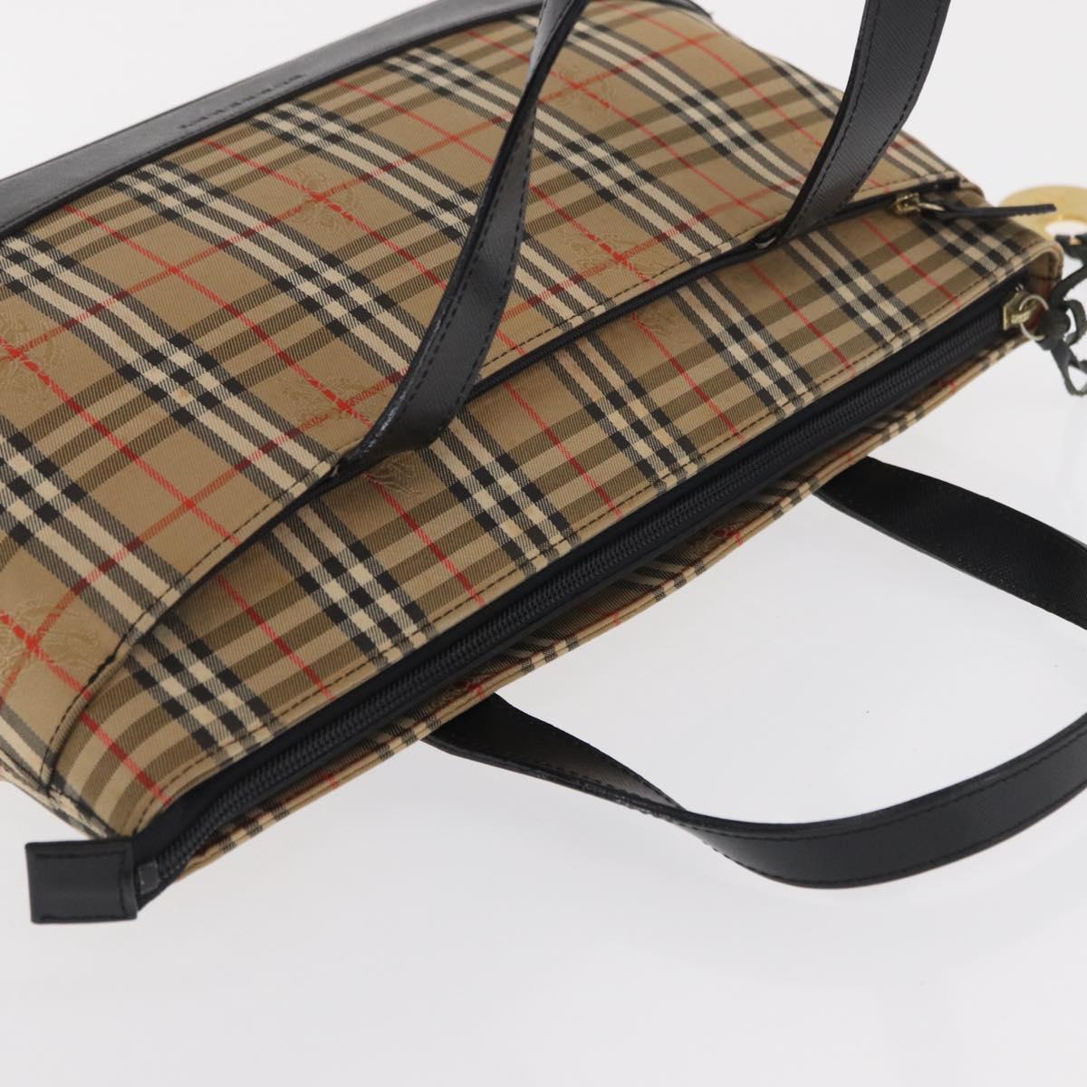 BURBERRY Nova Check Hand Bag Canvas Beige Gold Auth ep13288