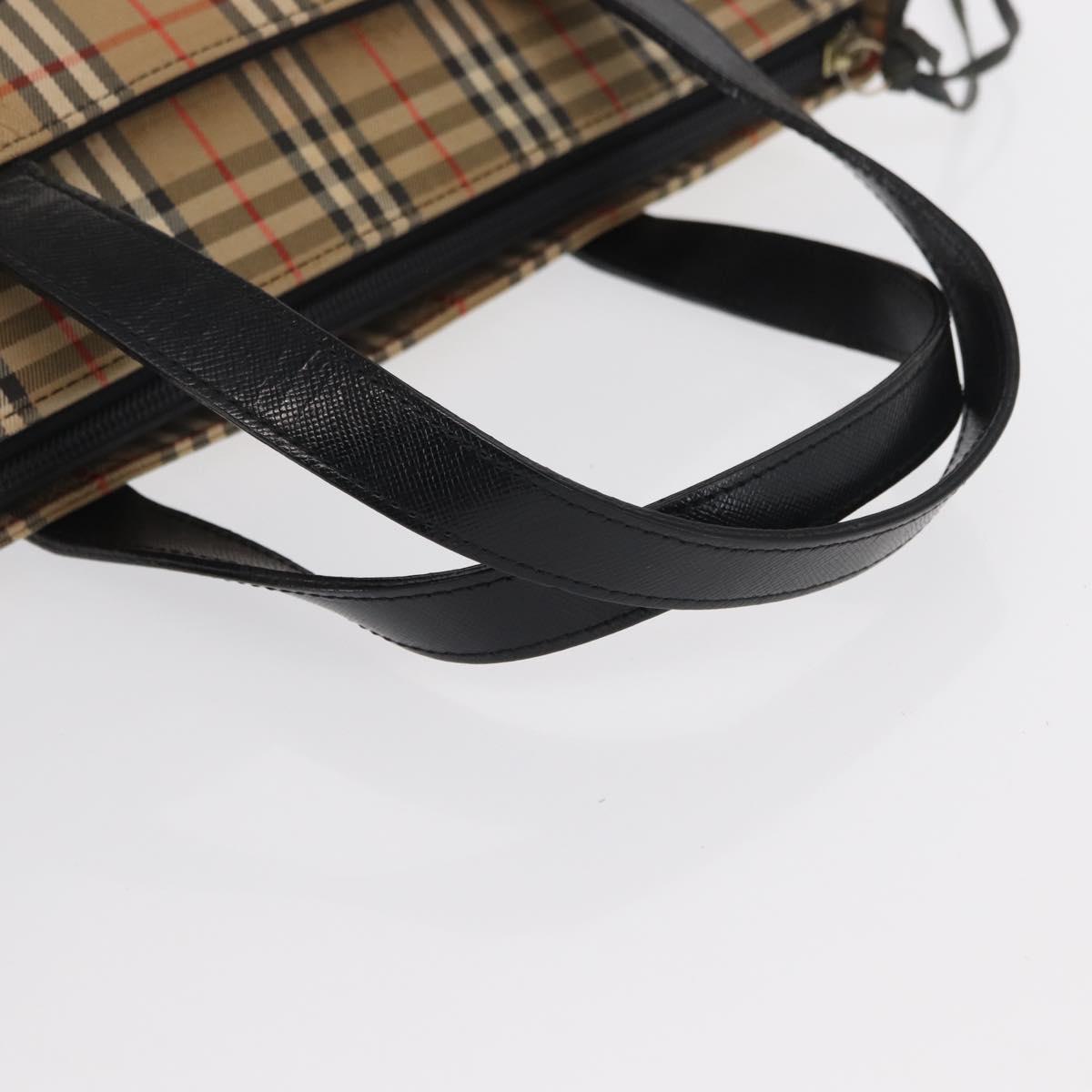 BURBERRY Nova Check Hand Bag Canvas Beige Gold Auth ep13288