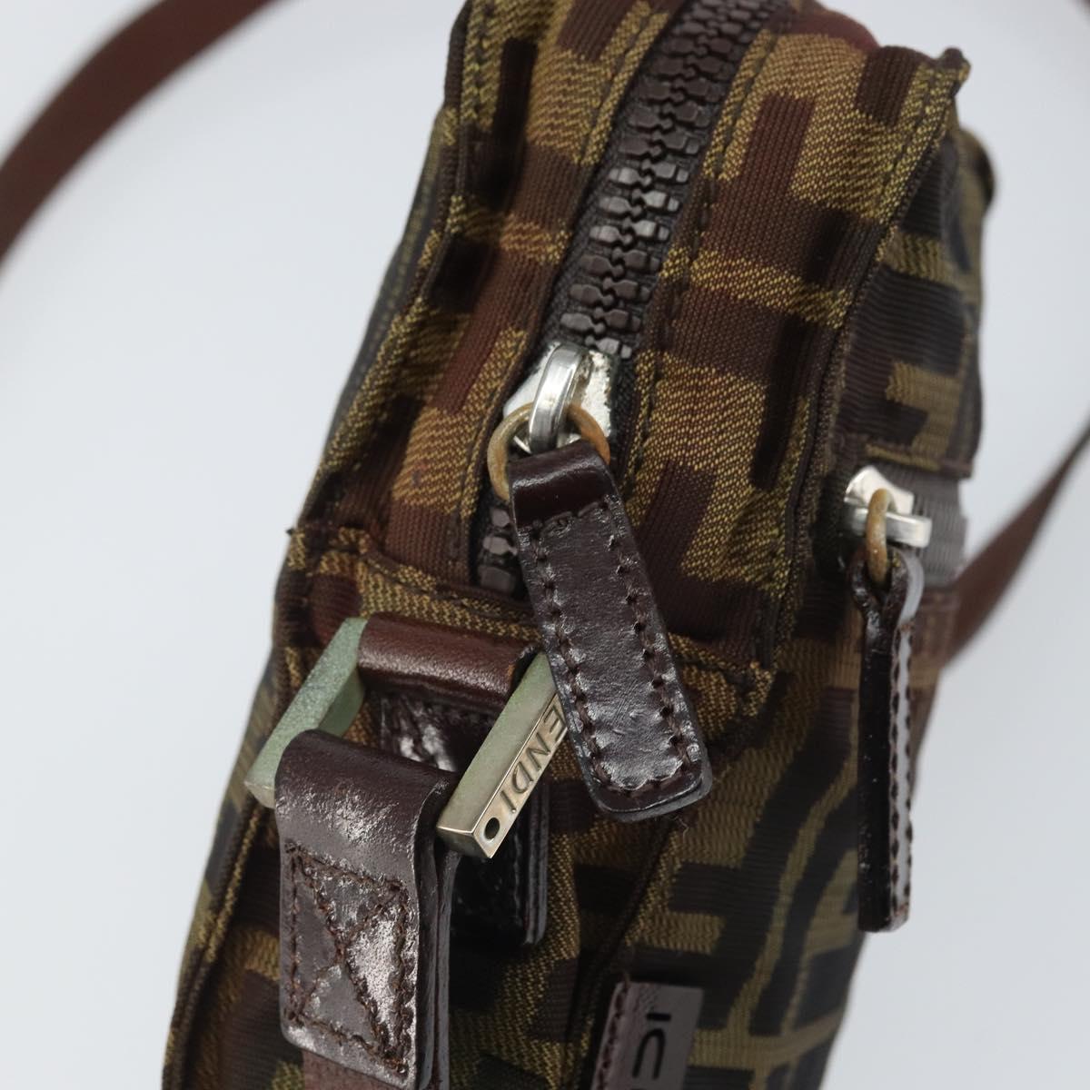 FENDI Zucca Canvas Shoulder Bag Black Brown Auth ep13292