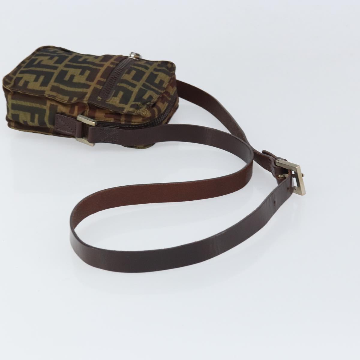 FENDI Zucca Canvas Shoulder Bag Black Brown Auth ep13292