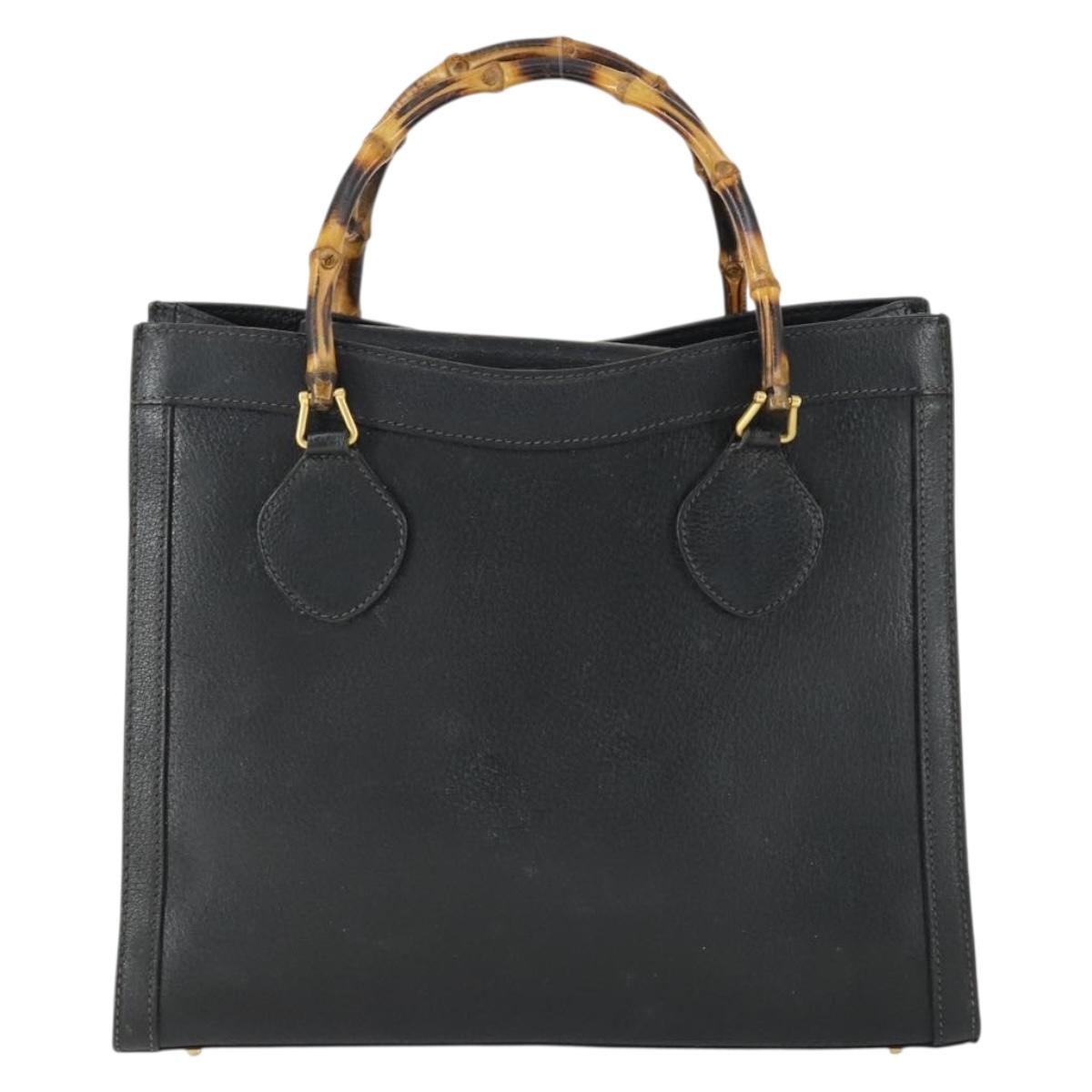 GUCCI Bamboo Hand Bag Leather Black Gold 002 123 0260 Auth ep13295
