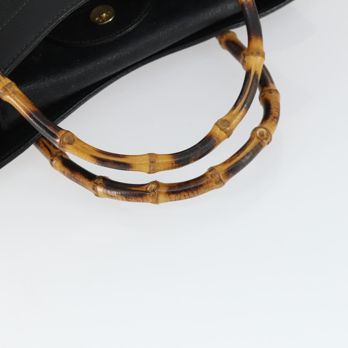 GUCCI Bamboo Hand Bag Leather Black Gold 002 123 0260 Auth ep13295