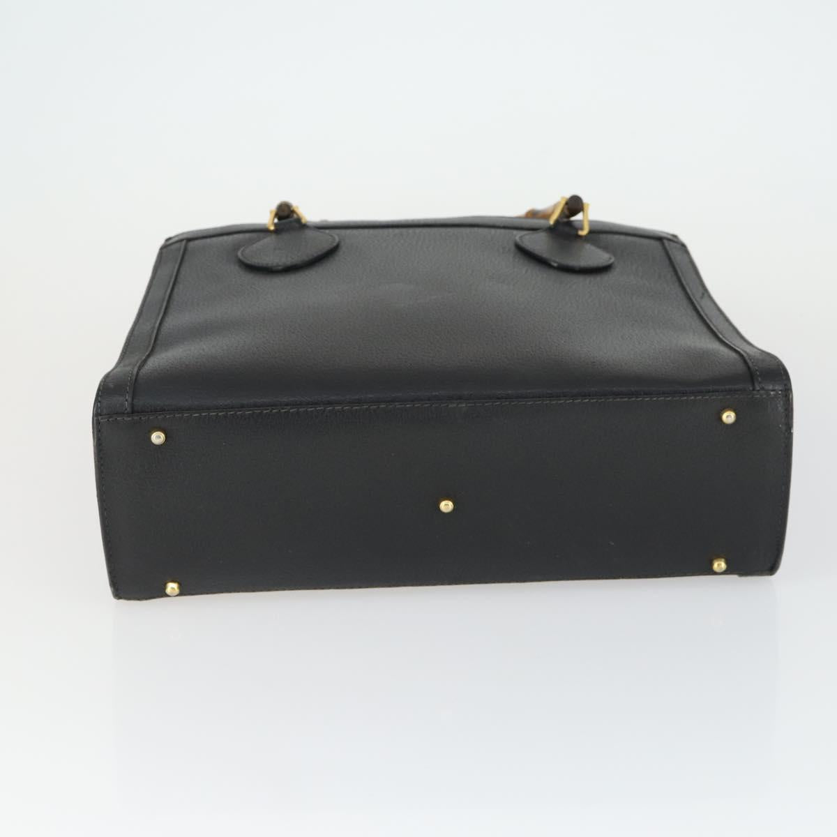 GUCCI Bamboo Hand Bag Leather Black Gold 002 123 0260 Auth ep13295