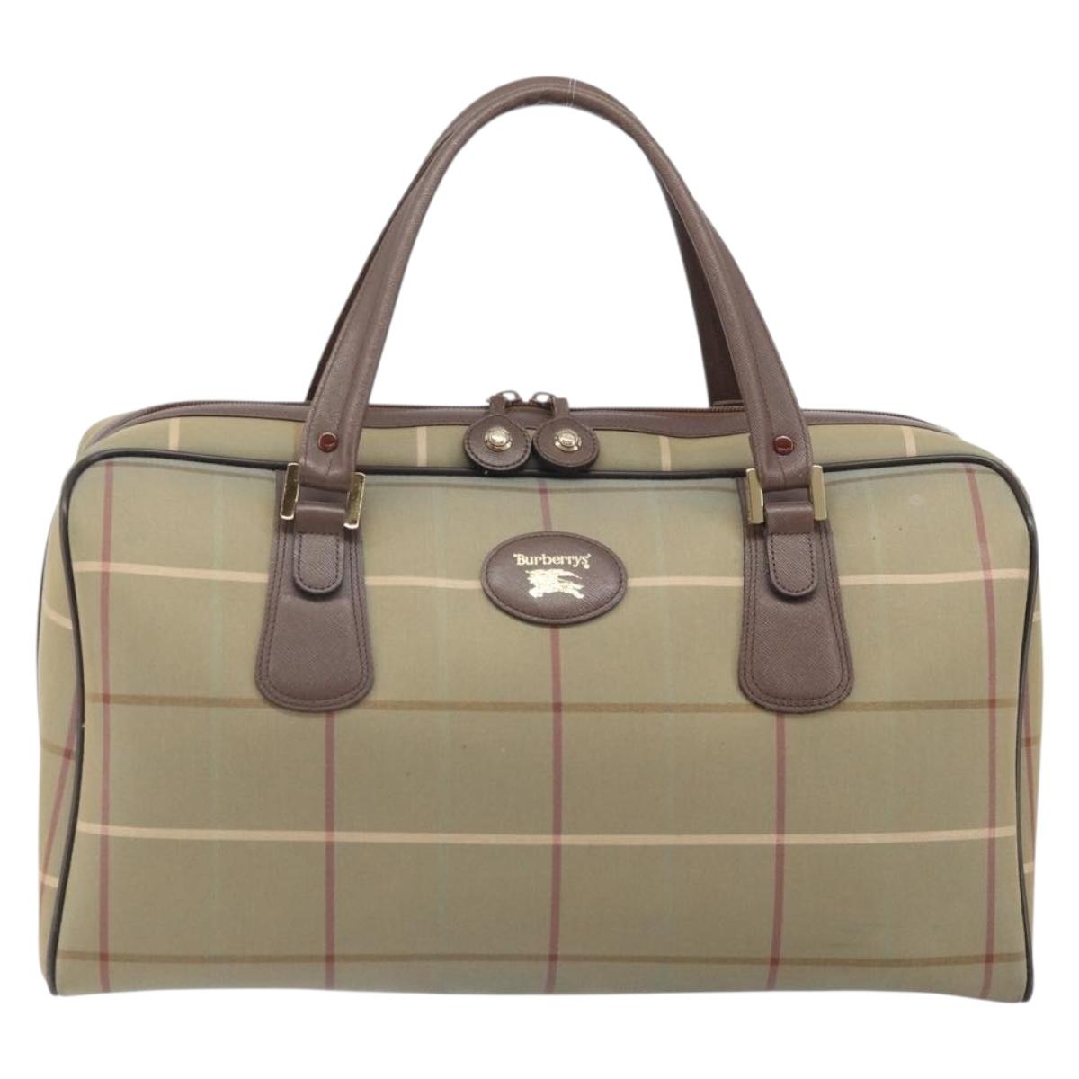 Burberrys Nova Check Boston Bag Canvas Beige Gold Auth ep13303