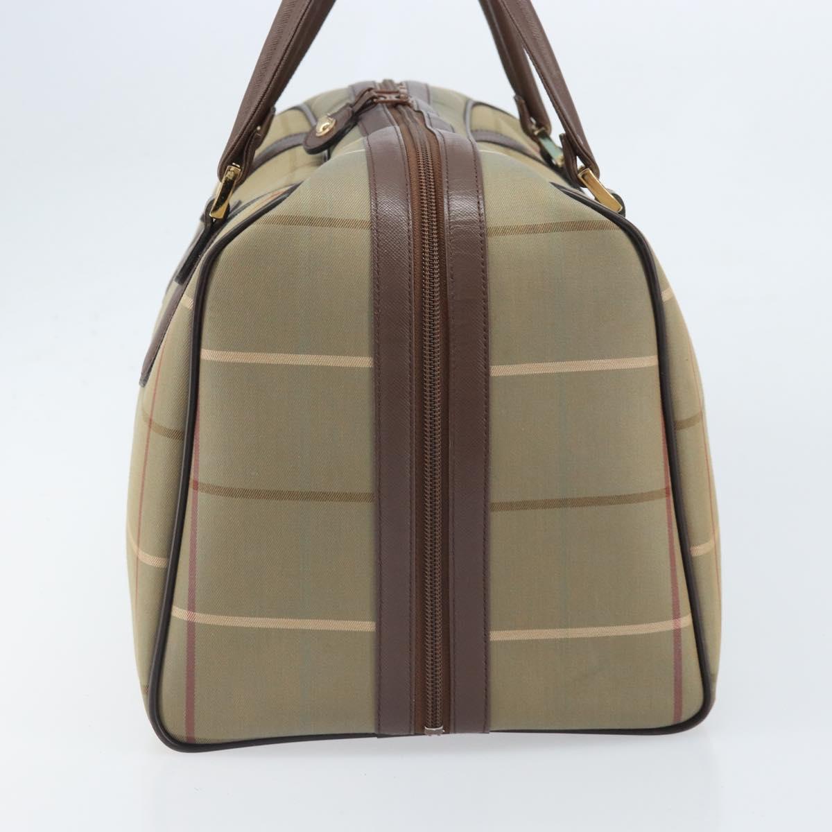 Burberrys Nova Check Boston Bag Canvas Beige Gold Auth ep13303