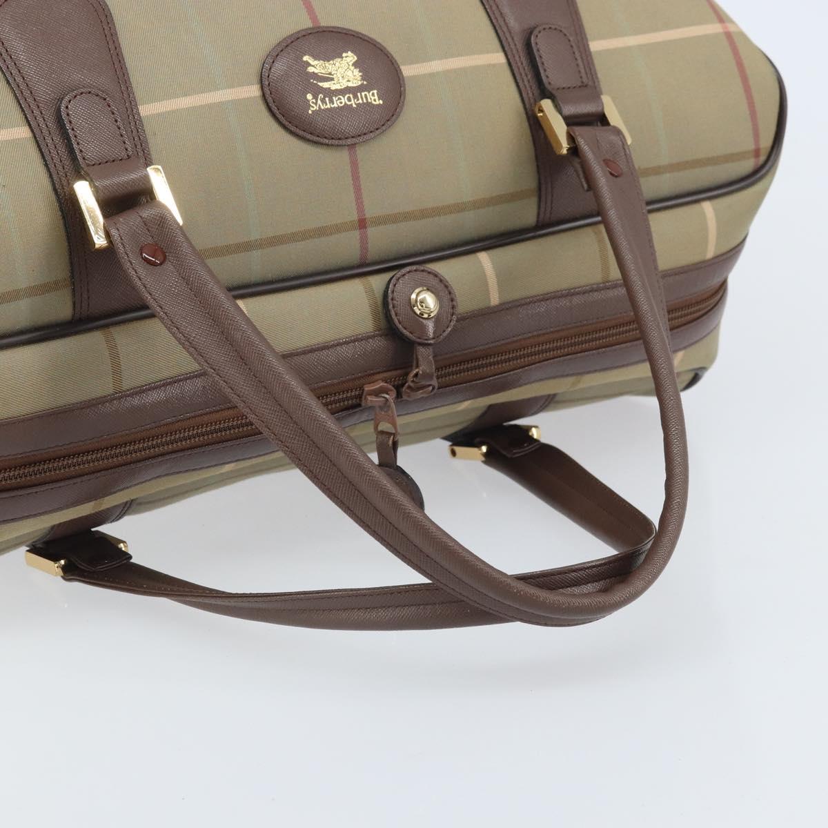 Burberrys Nova Check Boston Bag Canvas Beige Gold Auth ep13303