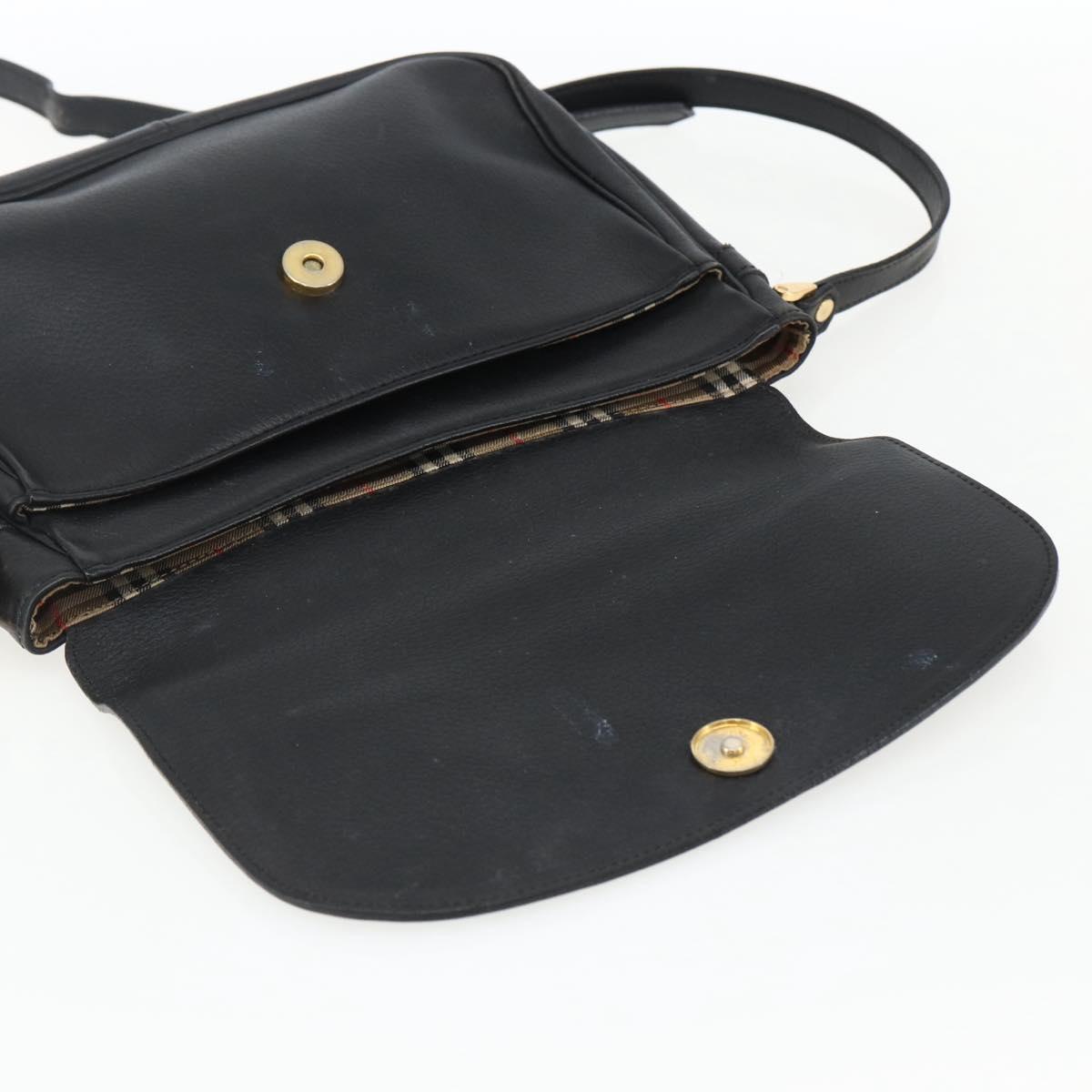 Burberrys Shoulder Bag Leather Black Gold Auth ep13305