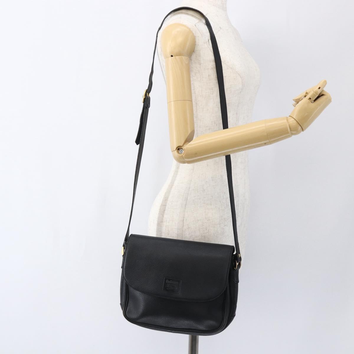 Burberrys Shoulder Bag Leather Black Gold Auth ep13305
