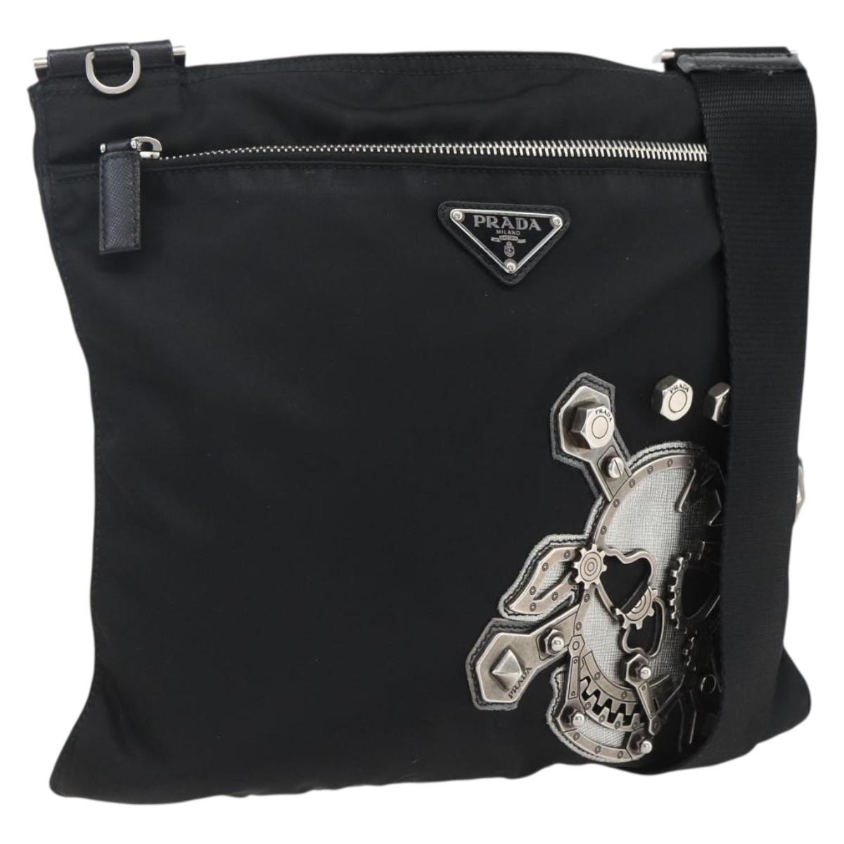 PRADA Shoulder Bag Nylon Black Silver Auth ep13306V