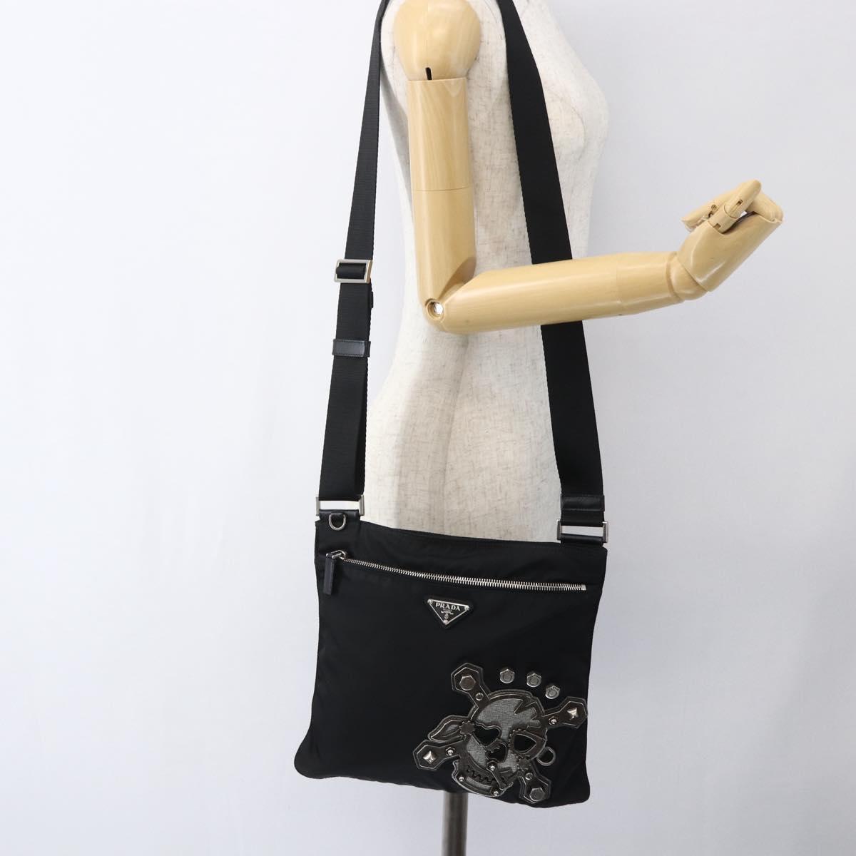 PRADA Shoulder Bag Nylon Black Silver Auth ep13306V