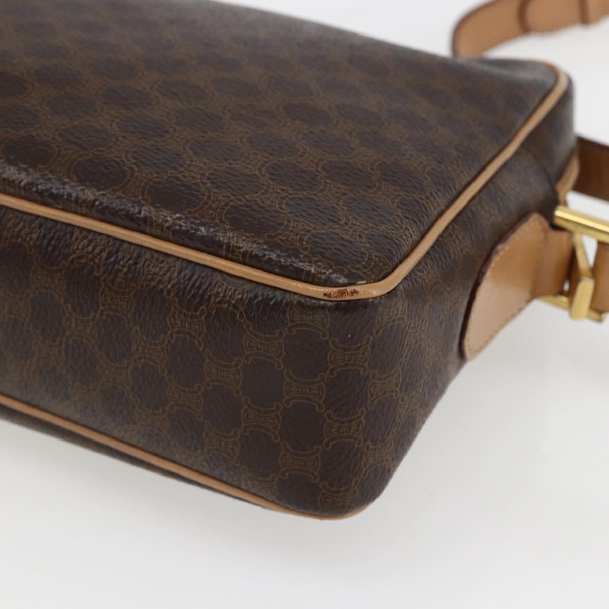 CELINE Macadam Canvas Shoulder Bag PVC Leather Brown Gold Auth ep13312