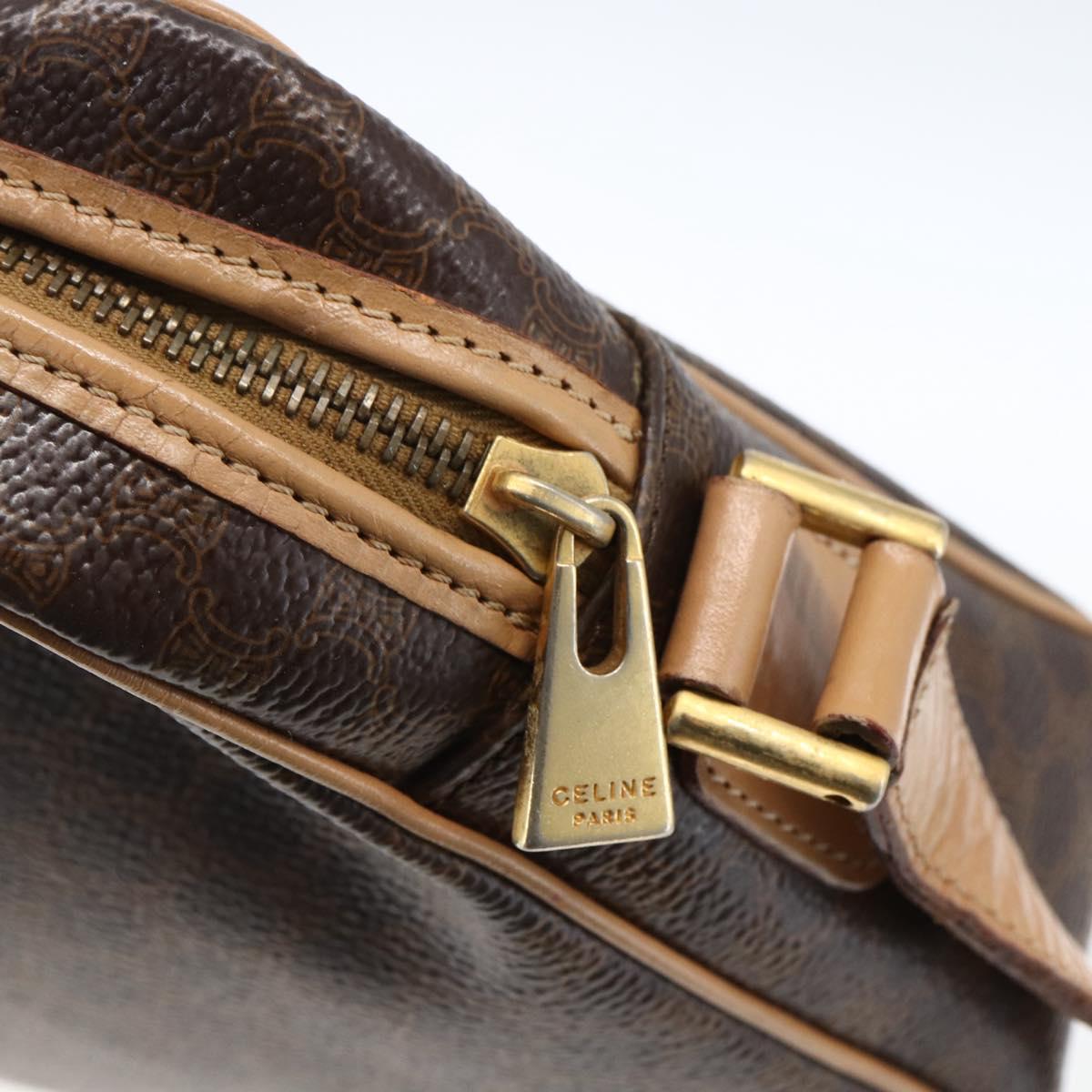 CELINE Macadam Canvas Shoulder Bag PVC Leather Brown Gold Auth ep13312