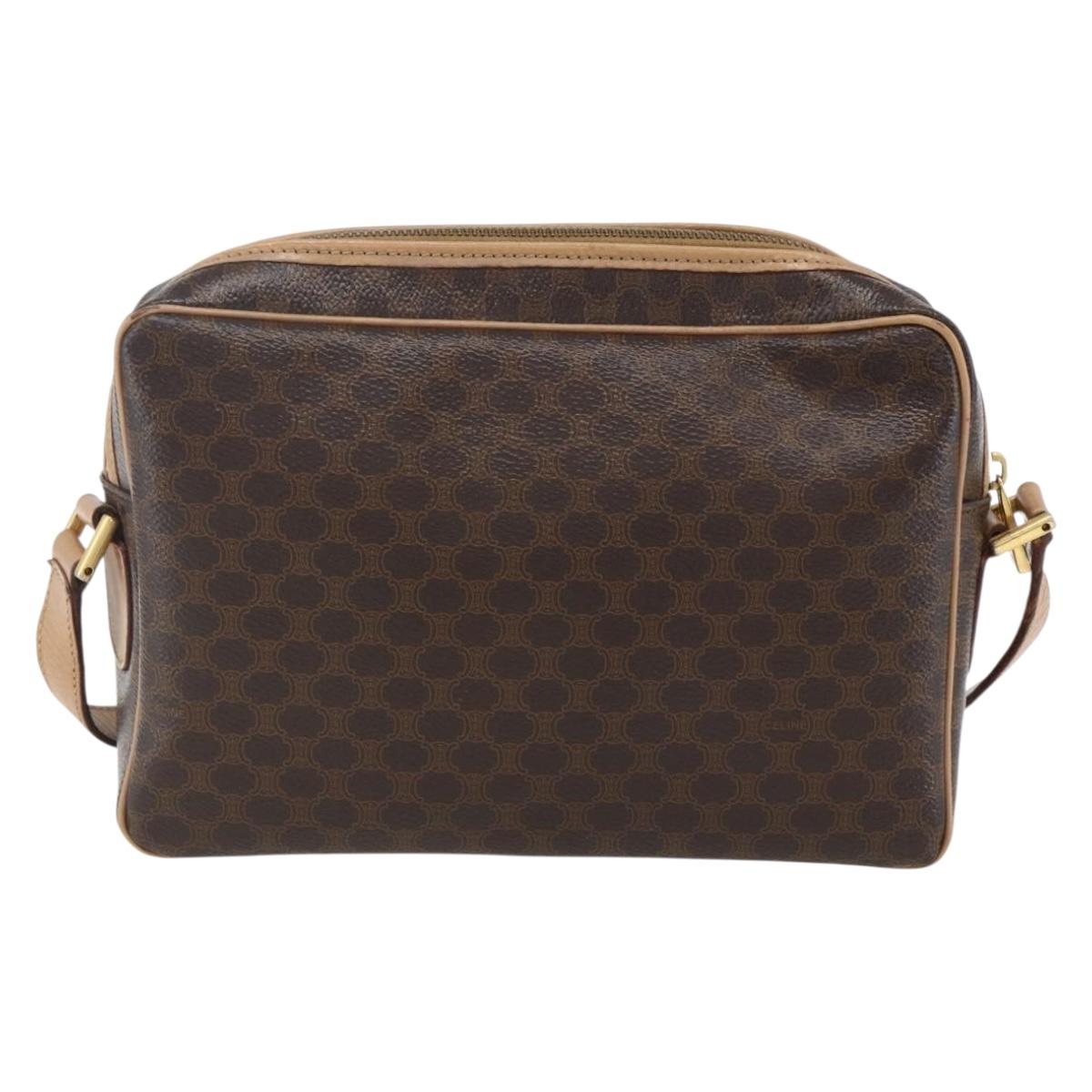 CELINE Macadam Canvas Shoulder Bag PVC Leather Brown Gold Auth ep13312