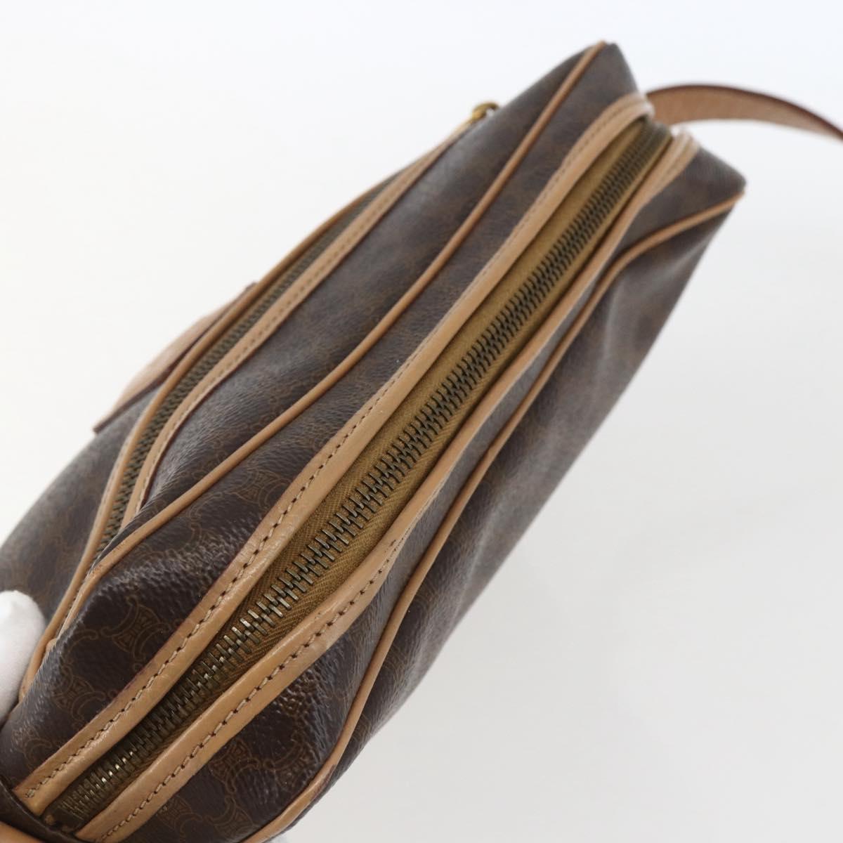 CELINE Macadam Canvas Shoulder Bag PVC Leather Brown Gold Auth ep13312