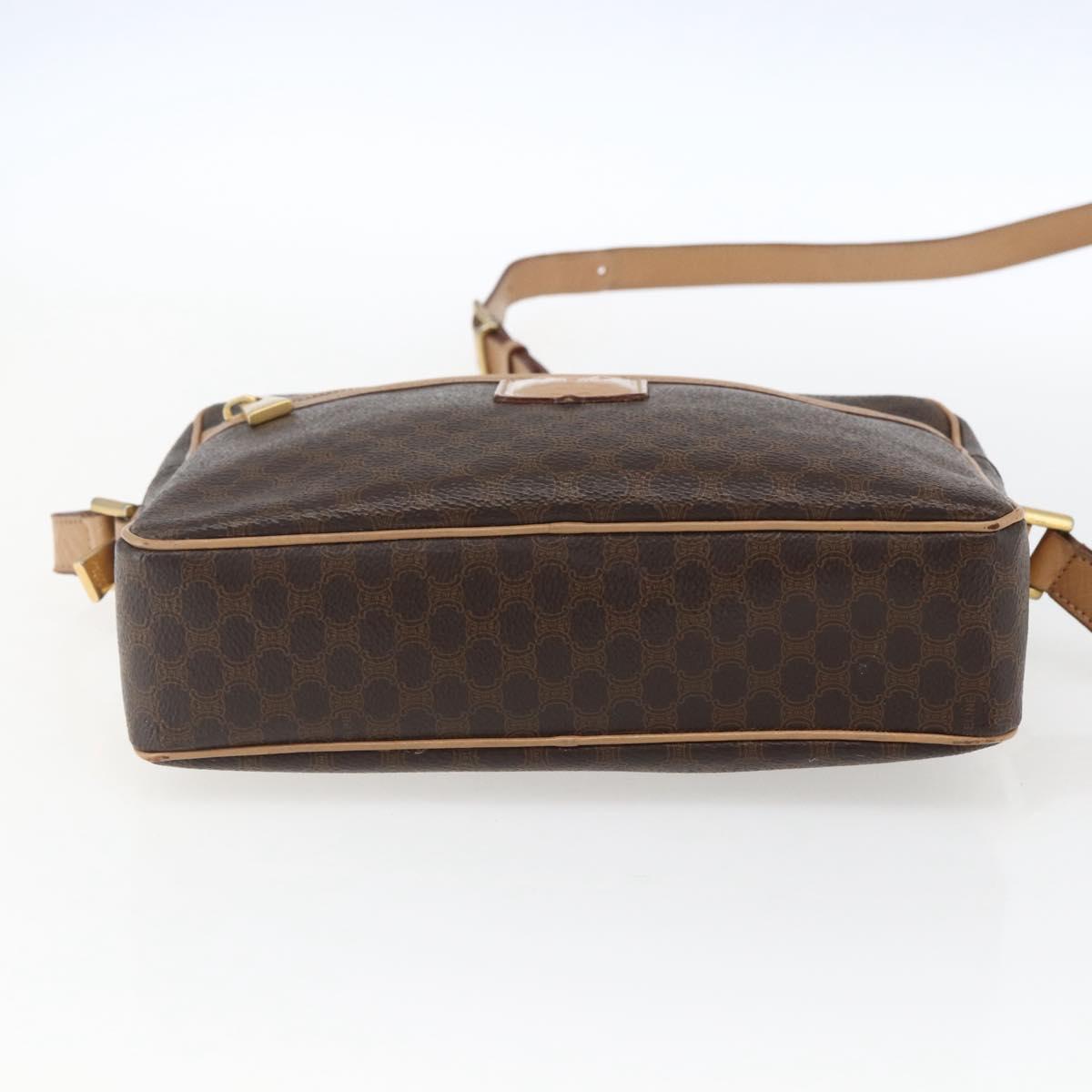 CELINE Macadam Canvas Shoulder Bag PVC Leather Brown Gold Auth ep13312