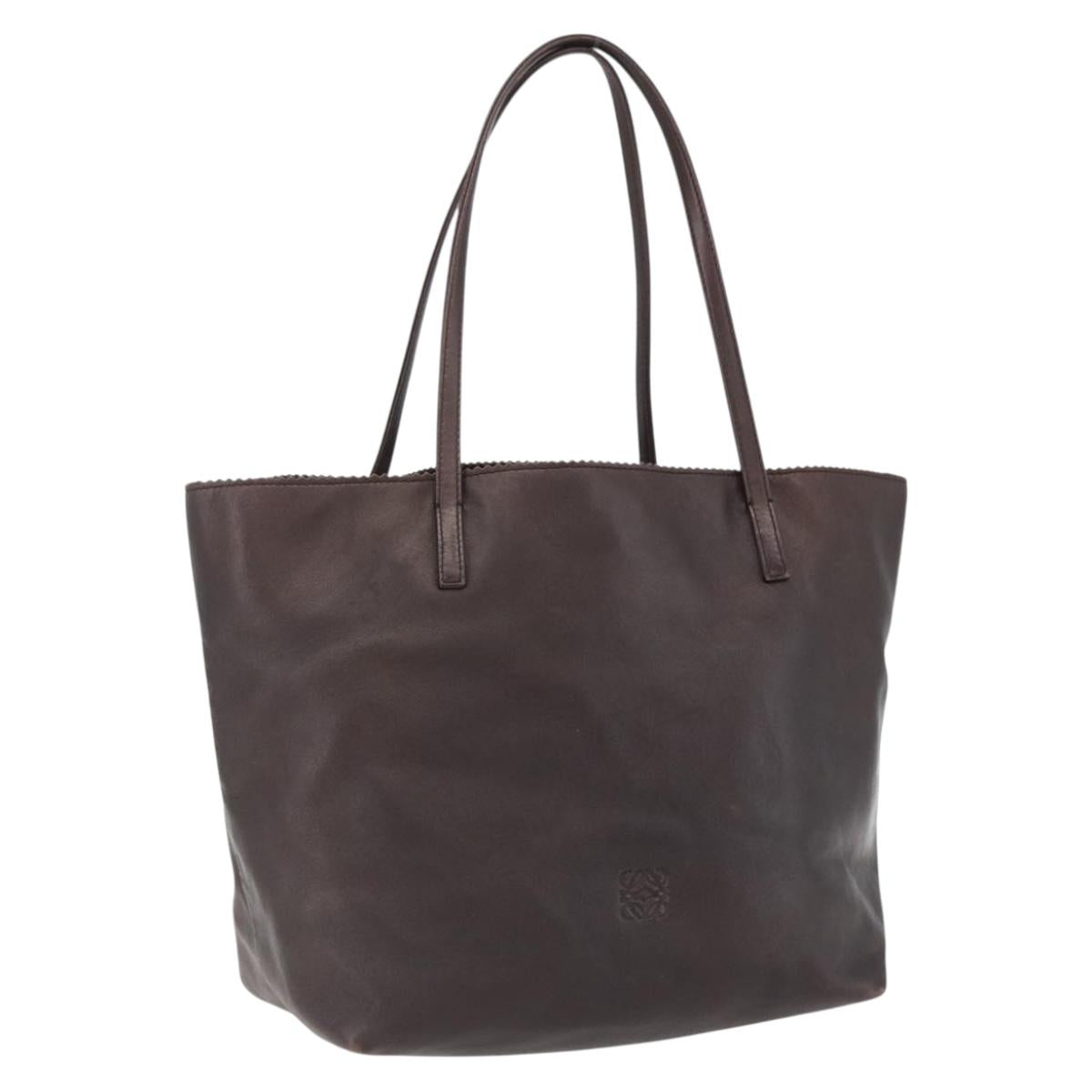 LOEWE Tote Bag Leather Brown Gold Auth ep13313