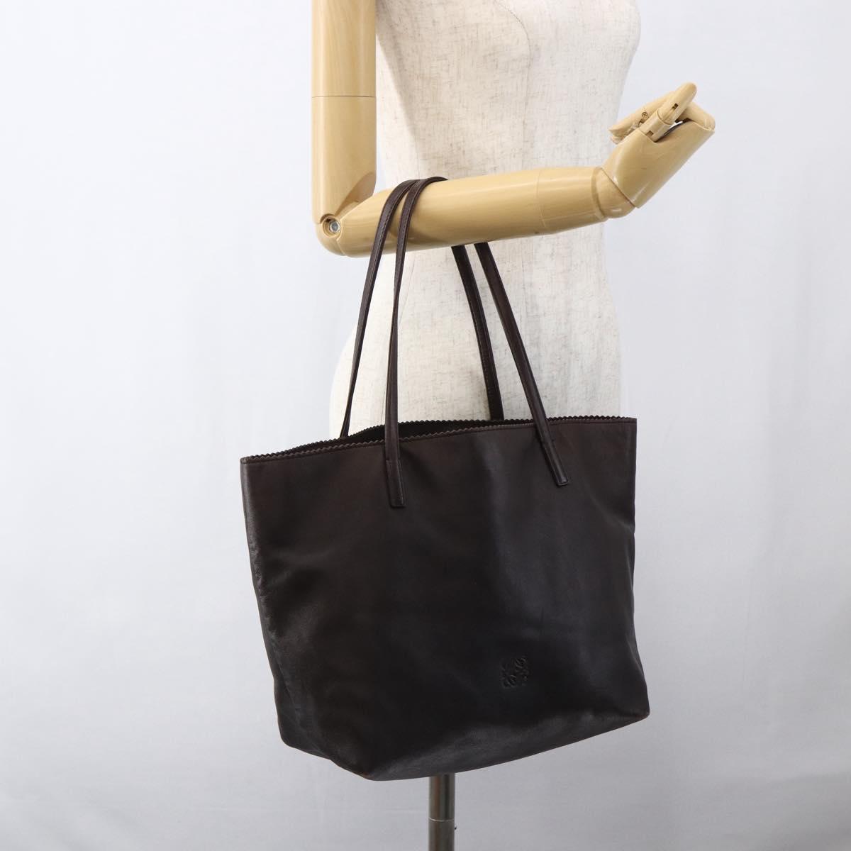LOEWE Tote Bag Leather Brown Gold Auth ep13313