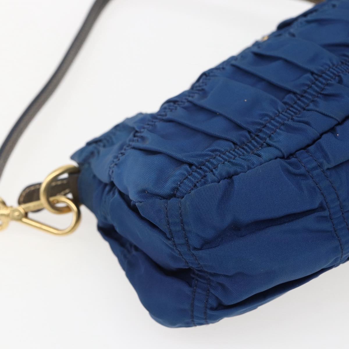 PRADA Accessory Pouch Nylon Blue Gold Auth ep13317A