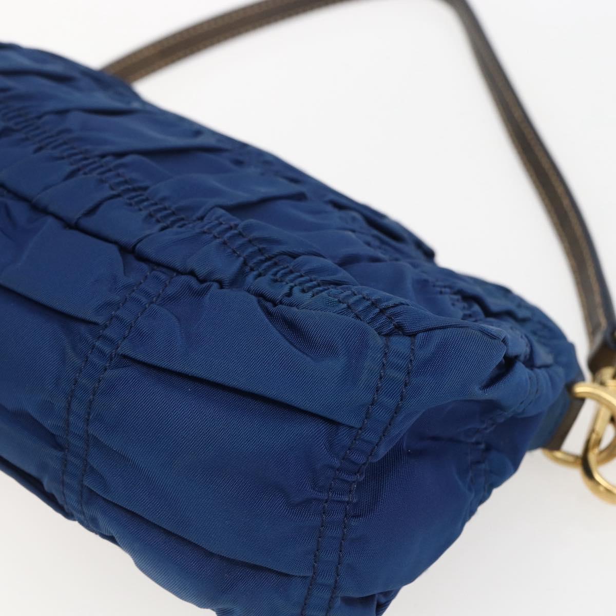 PRADA Accessory Pouch Nylon Blue Gold Auth ep13317A