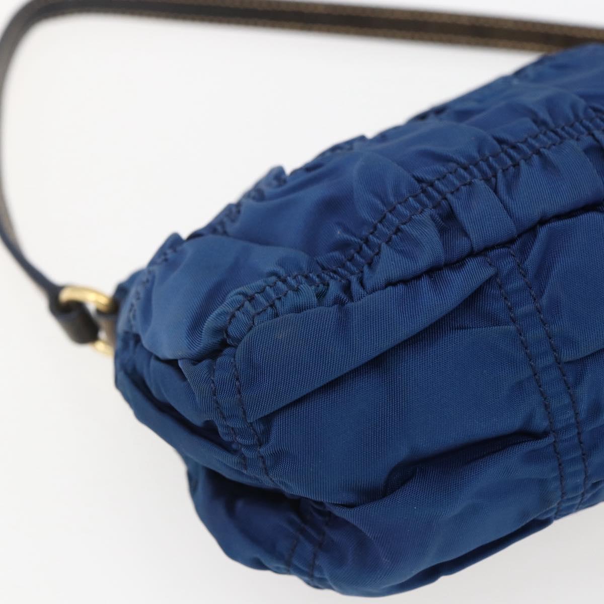 PRADA Accessory Pouch Nylon Blue Gold Auth ep13317A
