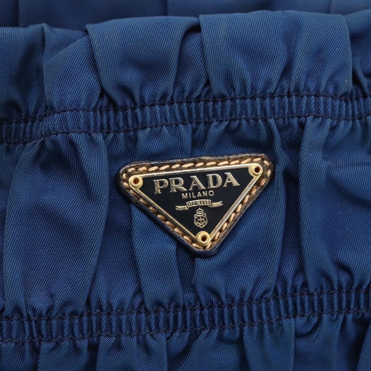PRADA Accessory Pouch Nylon Blue Gold Auth ep13317A