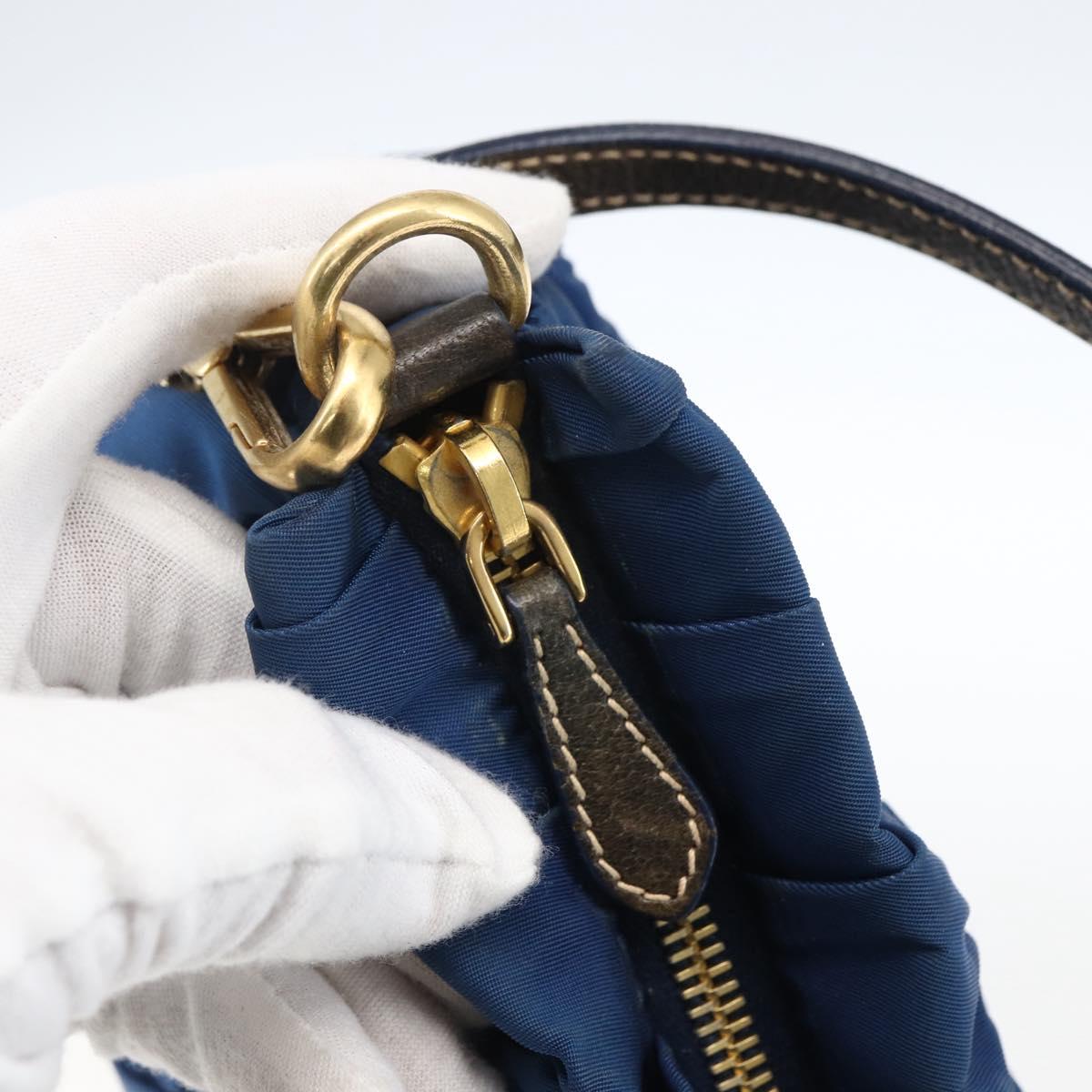 PRADA Accessory Pouch Nylon Blue Gold Auth ep13317A