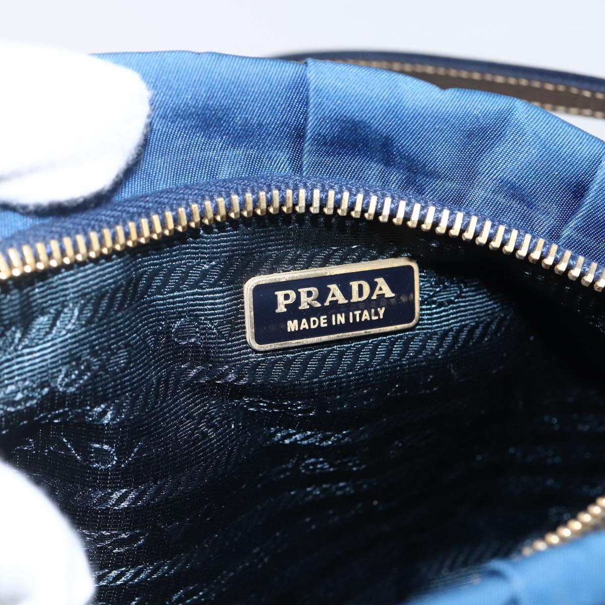 PRADA Accessory Pouch Nylon Blue Gold Auth ep13317A