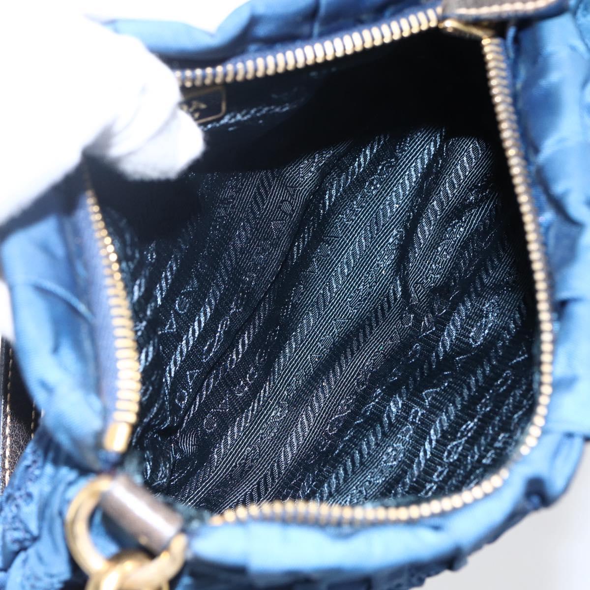 PRADA Accessory Pouch Nylon Blue Gold Auth ep13317A