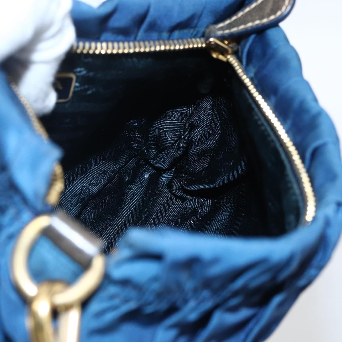 PRADA Accessory Pouch Nylon Blue Gold Auth ep13317A