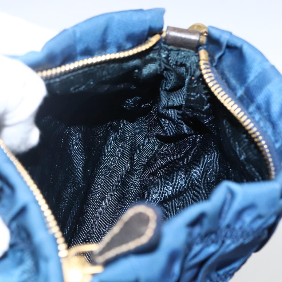 PRADA Accessory Pouch Nylon Blue Gold Auth ep13317A