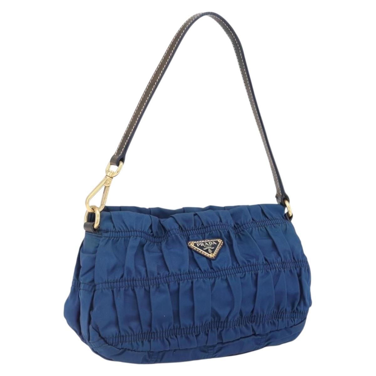 PRADA Accessory Pouch Nylon Blue Gold Auth ep13317A