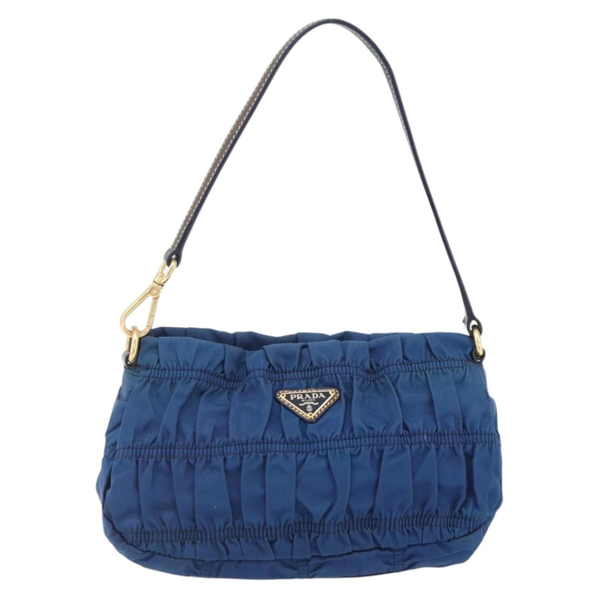 PRADA Accessory Pouch Nylon Blue Gold Auth ep13317A