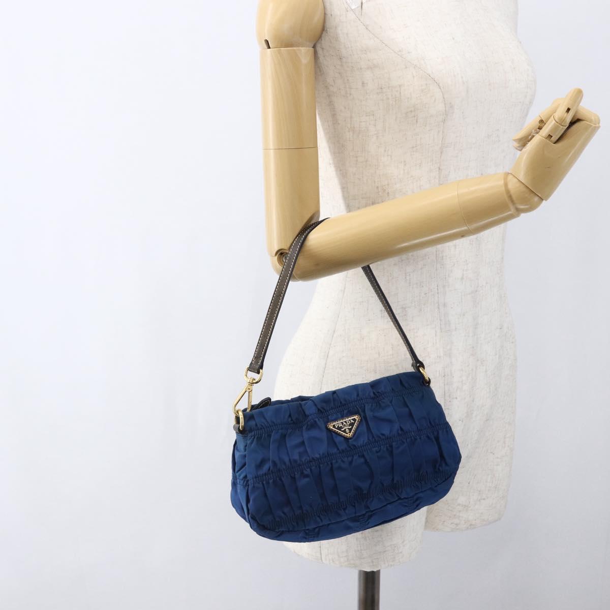 PRADA Accessory Pouch Nylon Blue Gold Auth ep13317A