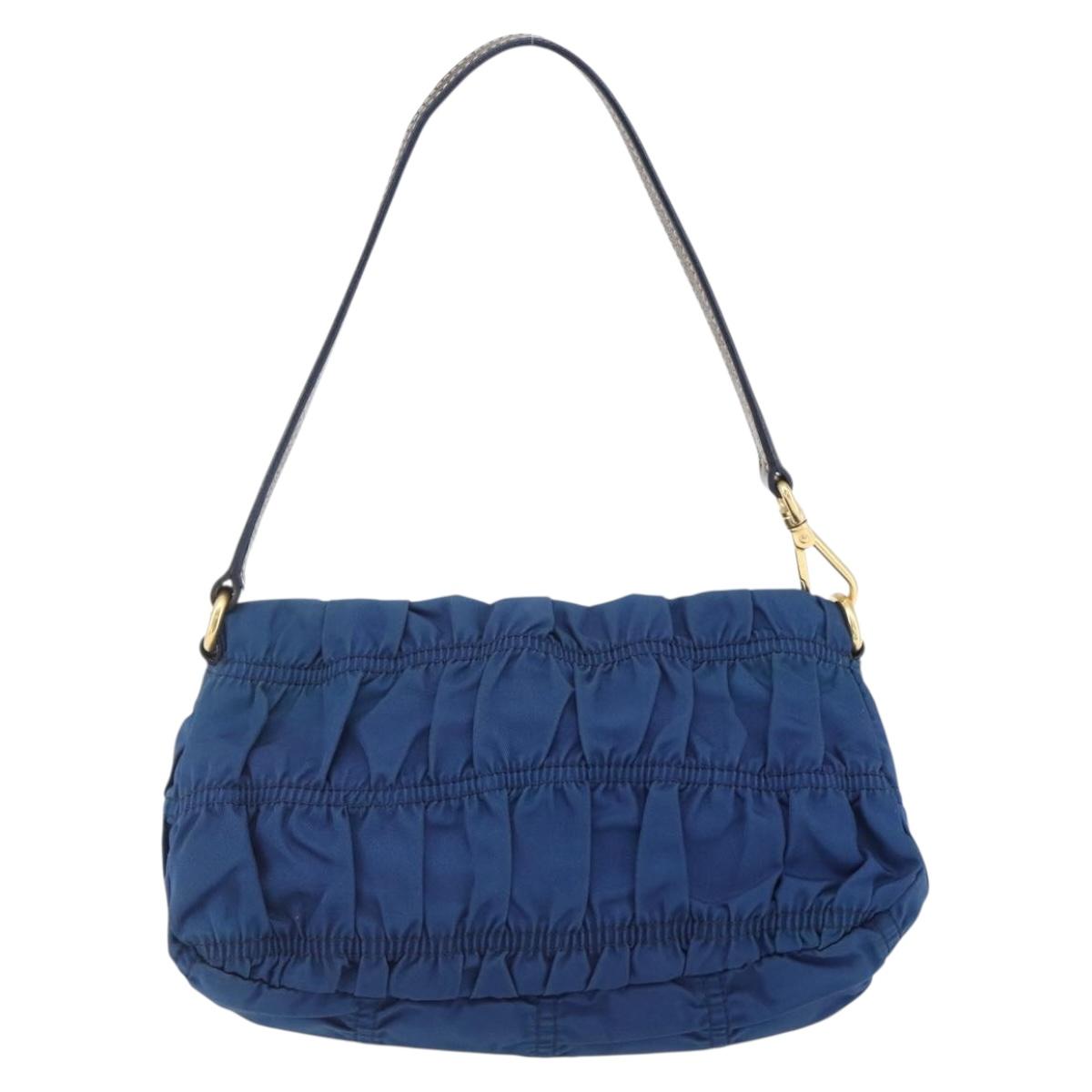 PRADA Accessory Pouch Nylon Blue Gold Auth ep13317A